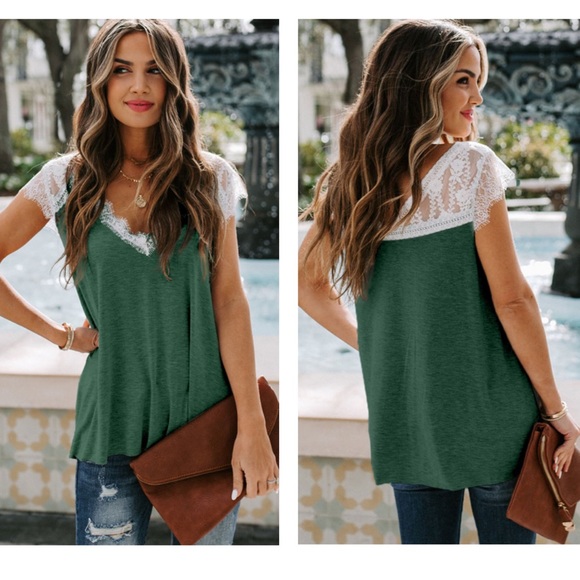 Tops - 🔥LACE CHIC🔥SEXY LACE KNIT TANK TOP GREEN S/M/L/XL NWT